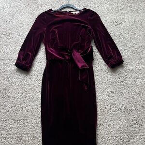 Boden Velvet Long Sleeve Dress in Deep Burgundy, stunning!